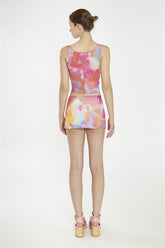 Multi-Watercolour Flower Exposed Seam Crop-Top